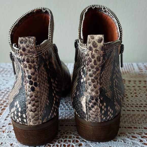 LUCKY BRAND Leather Ankle Snakeskin Bootie Double Zipper Stacked Block Heel Sz 8 - Picture 6 of 14